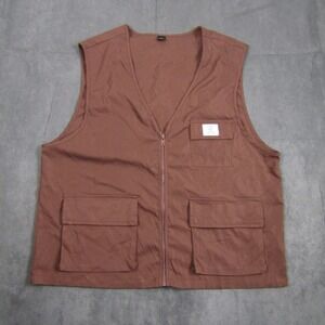 Manfinity Utility Vest Mens Medium Brown Zip Front Cargo Pocket Streetwear